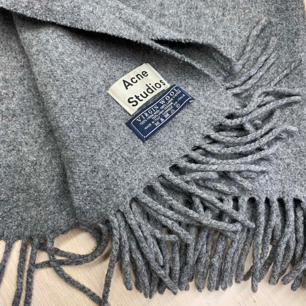Acne Studios scarf, 100% Wool Scarf, grey vintage scarf, Virgin Wool